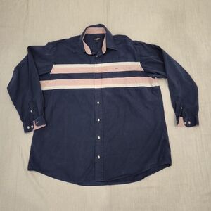 Eden Park Navy Pink Stripe Rugby Button Down, Long Sleeve 3XL